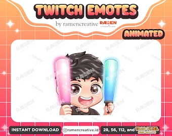 Animated Boy Twitch Emotes , Rave Emotes, Twitch Emotes, Discord Emotes, Glow Sticks, Male Emotes, (Brown eyes | Black Hair | Black Shirt)