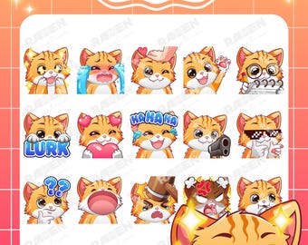 Orange Cat Twitch Emotes: Kawaii Kitty Neko - 15 Emotes (Digital Download)