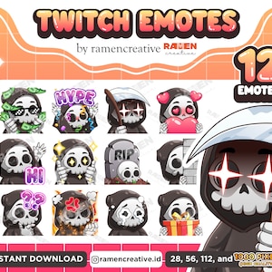 Reaper Twitch Emotes , 12 Reaper Emotes, Twitch Emotes, Discord Emotes, Emotes For Streamer, YouTube Emotes, Skull Emotes, Emotes pack