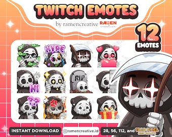 Reaper Twitch Emotes , 12 Reaper Emotes, Twitch Emotes, Discord Emotes, Emotes For Streamer, YouTube Emotes, Skull Emotes, Emotes pack