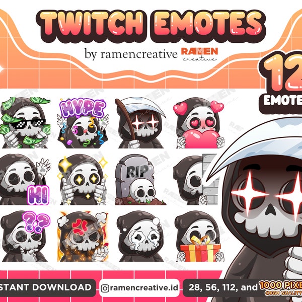 Reaper Twitch Emotes , 12 Reaper Emotes, Twitch Emotes, Discord Emotes, Emotes For Streamer, YouTube Emotes, Skull Emotes, Emotes pack