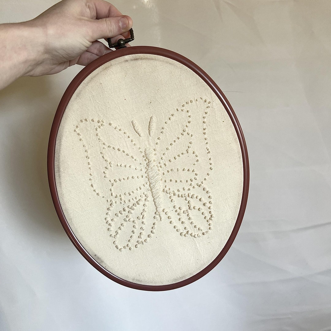 Vintage Embroidery Wall Decor, Butterfly Embroidery, Vintage Butterfly