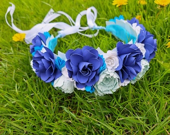 Blue Flowers Crown, Spring Hair Wreath, Floral crown, Flower Girl Headband, Paper flower crown, Blue Crown, Flower girl Crown
