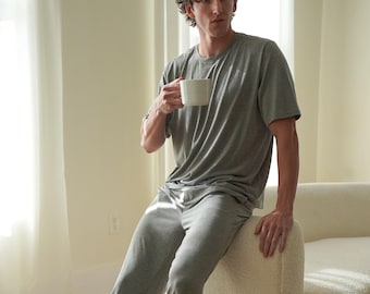 Lightweight Mens Pajama Set: Breathable Rayon Sleep Shirt & Pants
