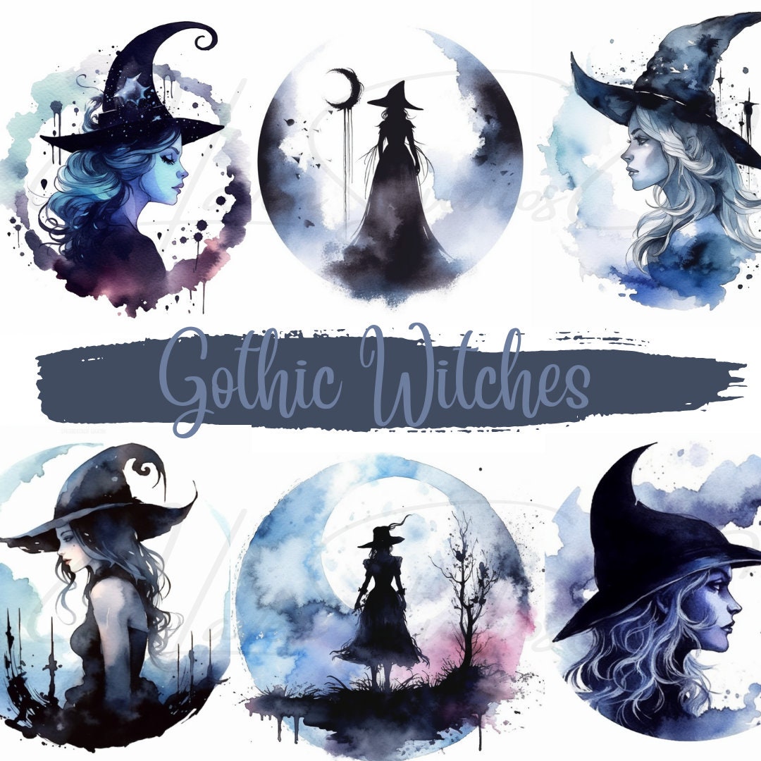 Watercolor Fantasy Gothic Witches Clipart, Sublimation, Witch PNG ...