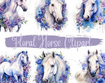 Watercolor Floral Horse Clipart, Horse Sublimation, Fantasy Horse Clip Art, Horse PNG, Wall Art, Digital Download, Commercial Use