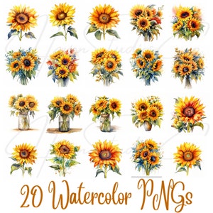 Watercolor Sunflower Clipart, Sublimation, Floral Bouquets, Flower Pngs ...