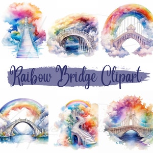 Watercolor Rainbow Bridges Clipart, Sublimation, Pet Memorial, Loss, Rainbow Bridge PNG, Wall Art,  Digital Download, Commercial Use