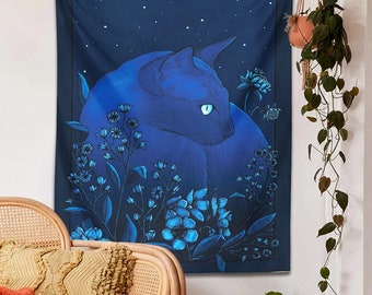Tapestry Moon Starry Tapestry Flower Moth Cat Tarot Floral for Bedroom Living Room Home Wall Decor