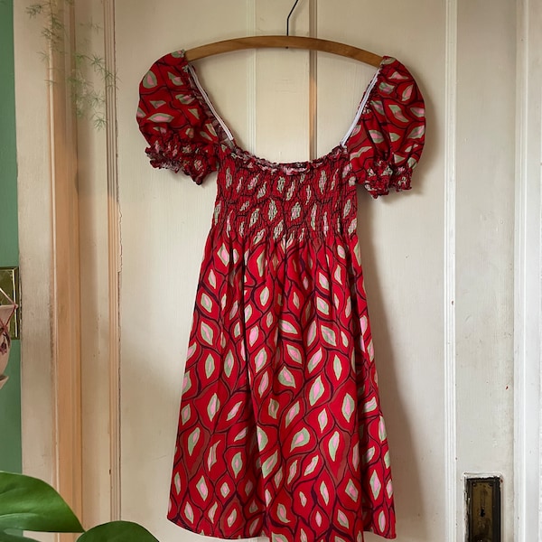 Vintage geïnspireerde gesmokte jurk - Slow Fashion - Found Fabric - One of a Kind - Street wear - Klaar om te dragen