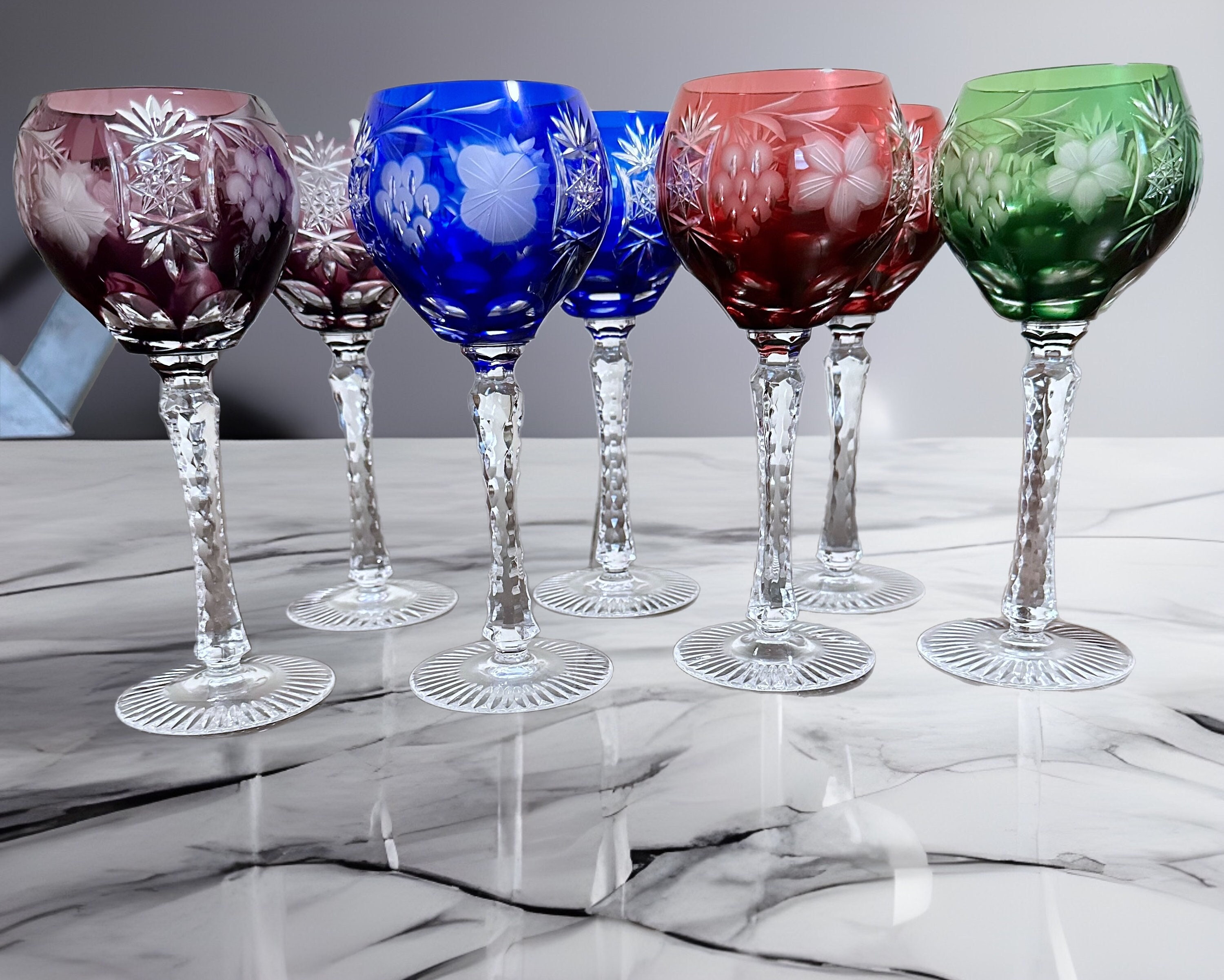 Set of 2 Cut Crystal Drinking Glasses - 250 ml for Hot or Cold Liquids -  fits Metal Glass Holder Podstakannik