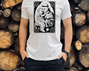 St. Anthony of Padua with Baby Jesus Shirt, Saint Shirt, Catholic Shirt, Christian Shirt Catholic Tee, Catholic Gift