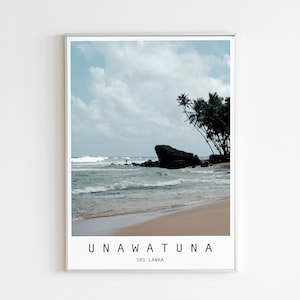 Playa Unawatuna de Sri Lanka, póster bohemio imprimible, descarga digital, fotografía serena, fotografía de viajes, naturaleza oceánica, decoración de pared