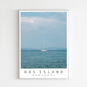 Kos Island Art Poster Print, Greece Printable Wall Art, Coordinates, Digital Download, Travel Photography, Decor, Minimal Sea & Sky Photo