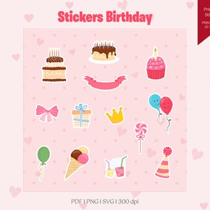 Birthday sticker |  Birthday Party planner stickers | Bullet journal stickers | Birthday party printable stickers | Birthday PNG | Birthday