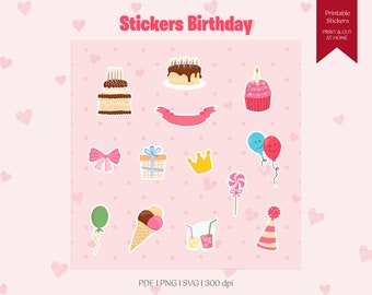 Birthday sticker |  Birthday Party planner stickers | Bullet journal stickers | Birthday party printable stickers | Birthday PNG | Birthday