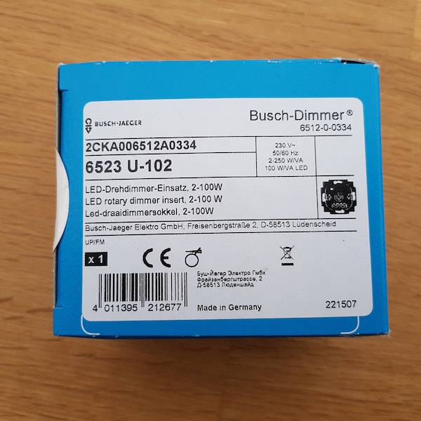 Busch-Jaeger 6523 U-102 LED Busch Drehdimmer-Einsatz 2-100W - NEUWARE mit Garantie -