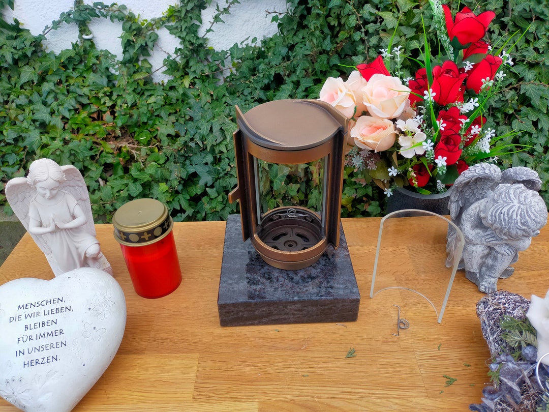 ECOPLAS Grave Lantern Base - Weatherproof Grave Lamp For Cemetery Decor (Gold/Silver/Grey)
