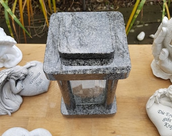 Modern grave lamp, grave lantern, grave light made of dark gray granite, grave decoration, cemetery light