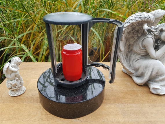Lampada Tombale Con Motivo Nero Effetto Oro | Decorazione Cimiteriale Resistente Alle Intemperie | Per Lumini E LED | 27x16 Cm