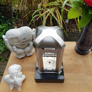 Grave lantern made of stainless steel, grave lamp, grave light, brushed stainless steel