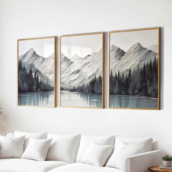 3 Piece Wall Art, Mountain Wall Art Gallery Wall Set, Watercolor Mountain Print, Landscape Print Set, Modern Home Decor, Printable Triptych