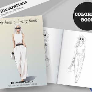 Fashion Coloring Pages - Adult and Kids Coloring Book for Digital or Print Use - Procreate Fashion Printable Illustration - JPEG and PNG