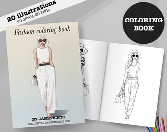 Fashion Coloring Pages - Adult and Kids Coloring Book for Digital or Print Use - Procreate Fashion Printable Illustration - JPEG and PNG