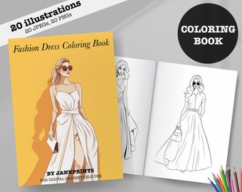 Fashion Coloring Book - Adult and Kids Coloring Pages for Digital or Print Use - Procreate Fashion Printable Illustration - JPEG and PNG