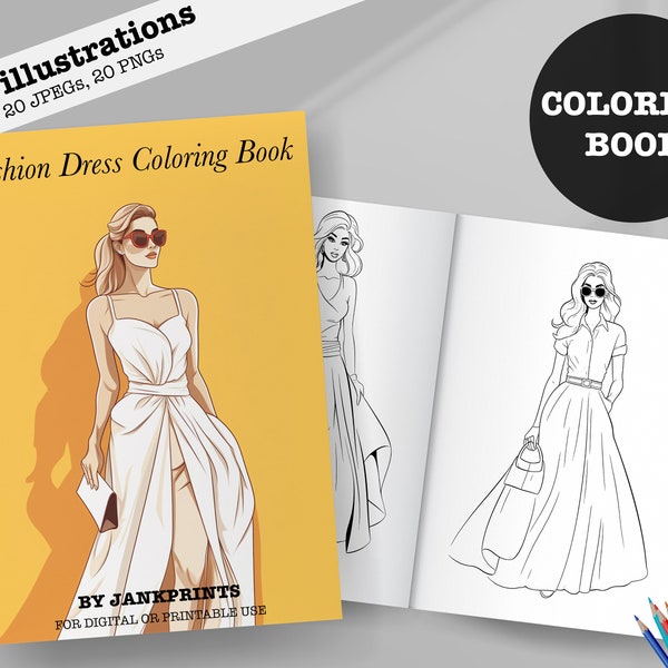 Fashion Coloring Book - Adult and Kids Coloring Pages for Digital or Print Use - Procreate Fashion Printable Illustration - JPEG and PNG