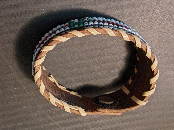 Old Pawn Handmade Beaded Leather Bracelet - image 7