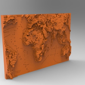 Wereldkaart STL-bestanden, CNC-routergraveur, Vetric, V-Carve, CNC-bestanden, hout, kunst, wanddecoratie, Artcam Cutt3D