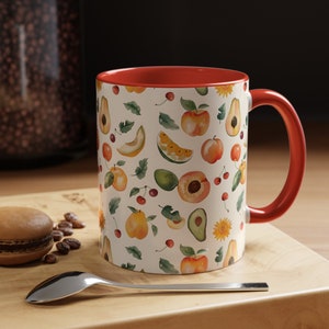 Avocado Summer Fruits Coffee Mug, Tropical Fruit Mug, Papaya Fruit Mug, Hand Painted Coffee Mug, Fruit Pattern Mug, Funny Office Tea Mug