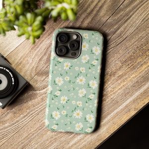 Beautiful Daisy Phone Case | Green Flower Phone Case | iPhone 15, 14, 13, 12, 11, SE, X, XR, XS Max, 15 Pro Max cover Samsung Galaxy S20 S24