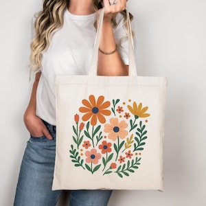 Boho Wildflower Tote Bag, Watercolor Floral Canvas Bag, Aesthetic Nature Lover Gift, Botanical Market Bag, Cute Eco Bag, Book Bag
