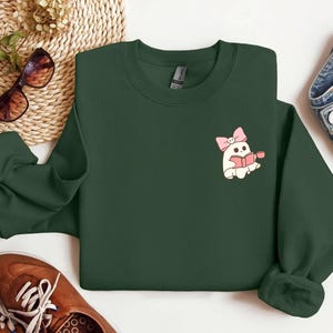 Coquette Ghost Sweatshirt, Halloween Sweatshirt, Book Sweatshirt, Fall Sweatshirt for Women, Coquette Ghost Shirt, Book Shirt, Spooky Season
