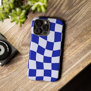 Stilvolle blau karierte Handyhülle | iPhone 15, 14, 13, 12, 11, SE, X, XR, XS Max, 15 Pro Max, Hülle, Samsung Galaxy S20, S21, S22, S24