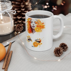 Orange Lover Mug, Beautiful Orange Girl Cute Mug, Orange Ceramic Mug 11oz, Vintage Coffee Mugs, Girl Print Coffee Mug, House Warming Gift
