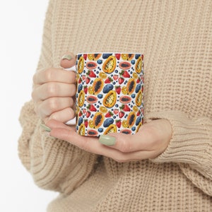 Summer Fruit Cocktail Coffee Mug, Ceramic Fruit Cup, Papaya Fruit Mug, 11oz Hand Painted Coffee Mug, Fruit Pattern Mug, Funny Office Tea Mug