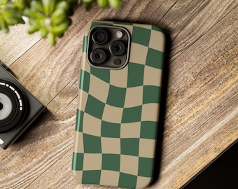Vintage Green Checkered Wavy Phone Case | iPhone 16, 15, iPhone 14, iPhone 13, iPhone 12, 11, SE, X XR XS Max 15 Pro Max Samsung Phone Case
