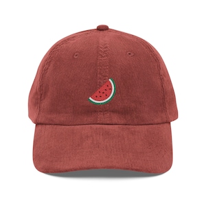 Embroidered Corduroy Cap, Cute Watermelon Baseball Hat, Aesthetic Music Lover Gift, Y2K Cat Dad Indie Kitty Cap, Vintage Corduroy Cap