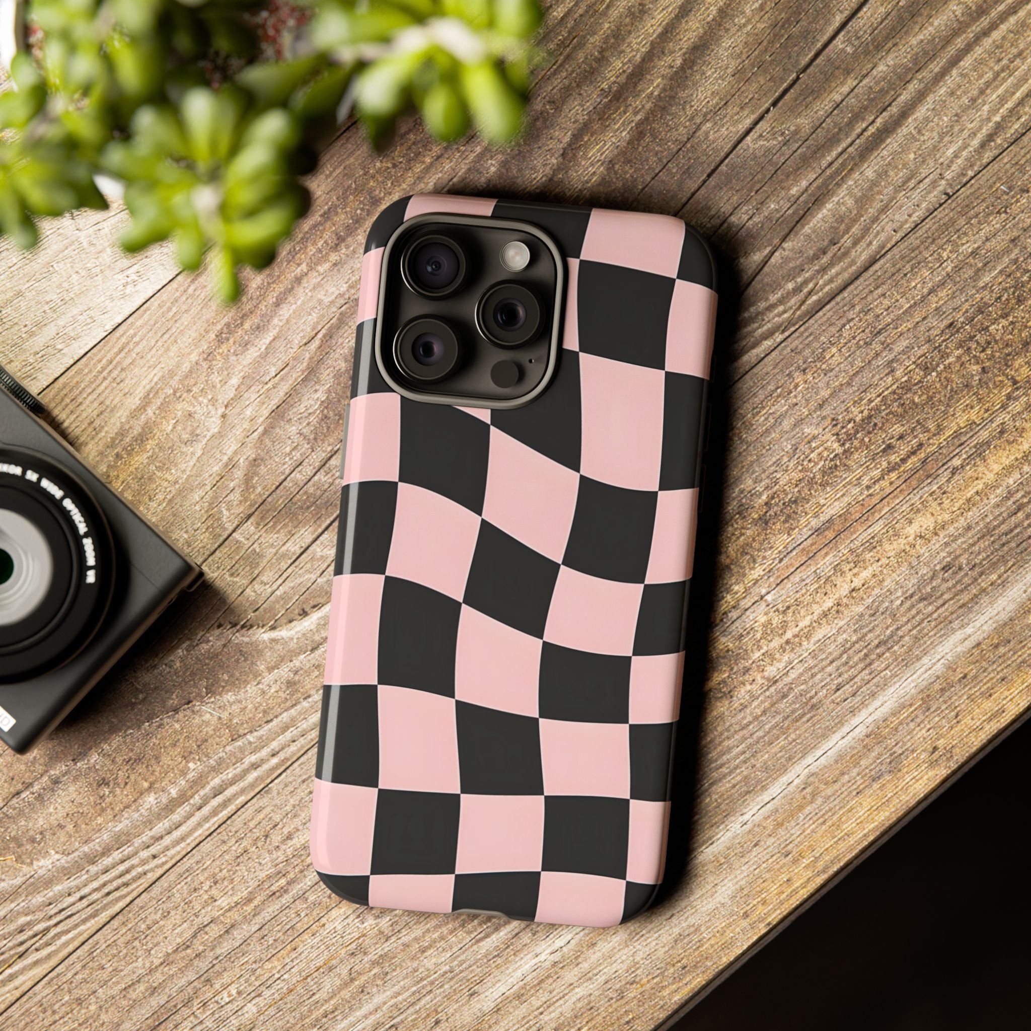 Stylish Pink Wavy Checkered Phone Case | iPhone 15, 14, 13
