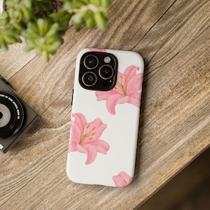 Pink White Lily iPhone Case, Lillies Phone Case | iPhone 15, 14, 13, 12, 11, SE, X, XR, XS Max, 15 Pro Max, cover, Samsung Galaxy S20, S24