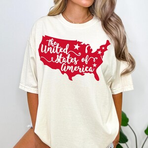 Chemise carte des États-Unis d'Amérique Comfort Colors® I, t-shirt rouge patriotique du 4 juillet, t-shirt American Pride, haut de la fête de l'indépendance des États-Unis