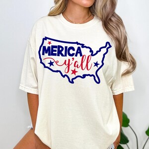 T-shirt carte Comfort Colors® I Merica Y'all USA, chemise Patriotic Southern, T-shirt American Pride 4th of July, rouge, blanc et bleu