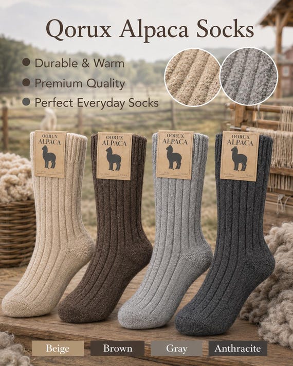 Qorux Alpaca Socks Warm & Durable Alpaca Wool Socks, Premium Everyday Winter Socks, Natural Farm Style