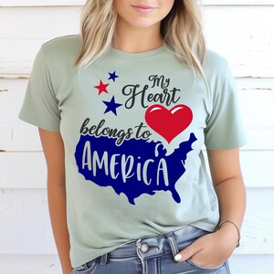 Chemise Comfort Colors® I My Heart Belongs to America, t-shirt patriotique 4 juillet, chemise carte des États-Unis rouge blanc bleu, t-shirt graphique fête de l'indépendance