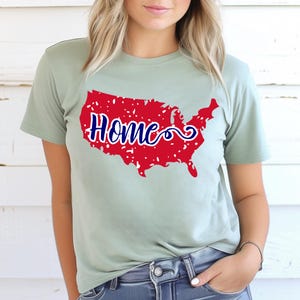 Chemise carte Comfort Colors® I Home USA, t-shirt graphique patriotique américain, motif 4 juillet rouge blanc bleu, t-shirt maison du jour de l'indépendance,