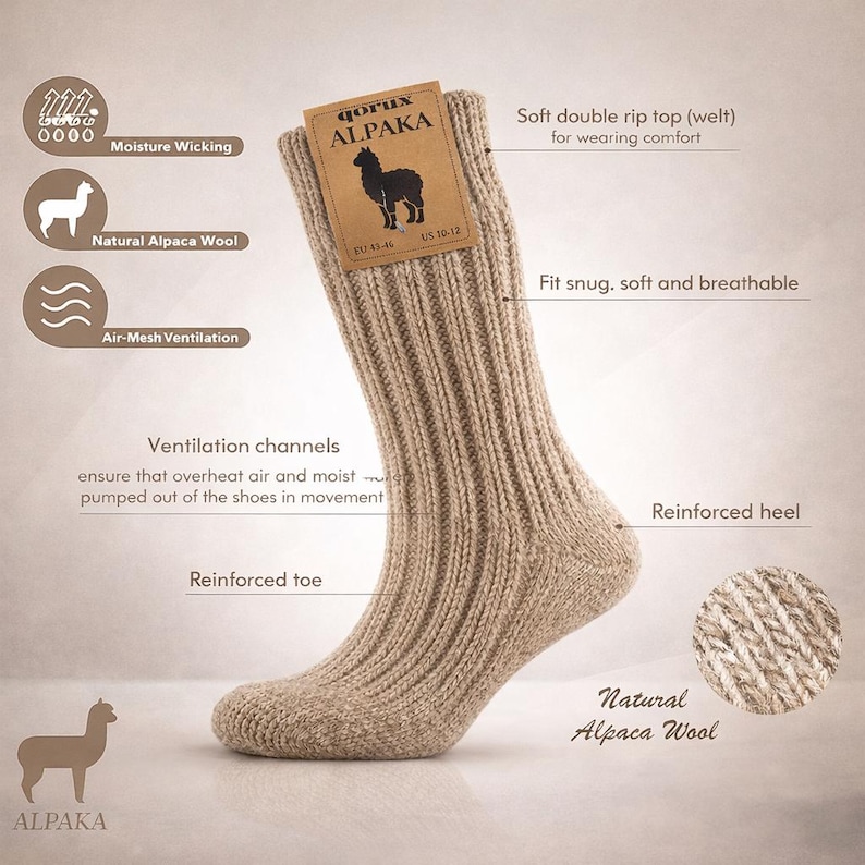 Alpaka Organic Wool Socks for Men & Women, Fall Winter Hiking Trekking ...