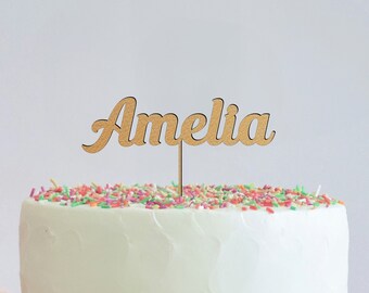 Personalize Cake Topper with Golden name - Custom Golden Cake Topper for Birthday, Baby shower cake topper, Birthday kid cake, Wooden Topper